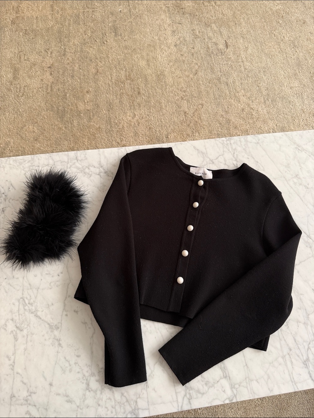 Sleeper Cardigan with feather cuffs